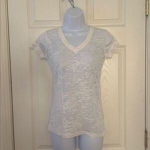 White Burnout Sheer V-Neck Shirt Sleeve Top